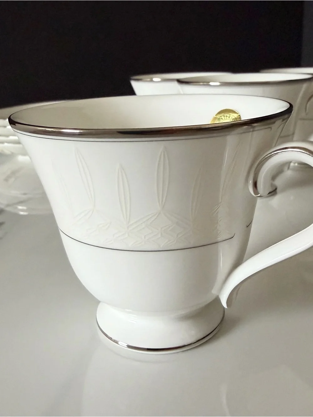 SET of 4 Lismore Platinum Cup & Saucers by Waterford